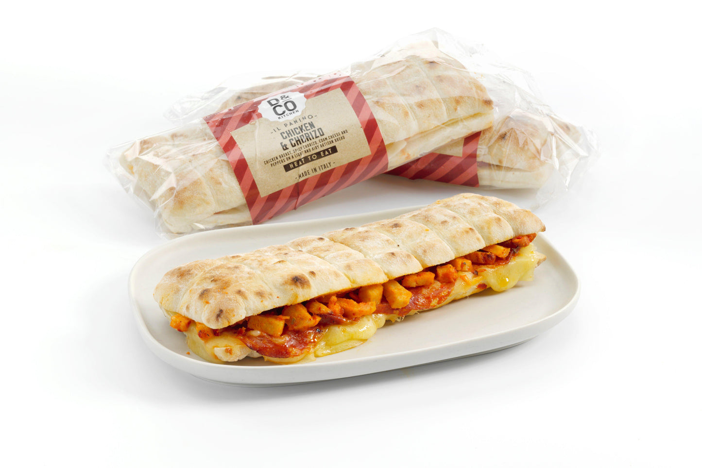 D&CO Kitchen Chicken & Chorizo Artisan Flatbread Panini 1 x 24 Ready Meals Asetena Pa