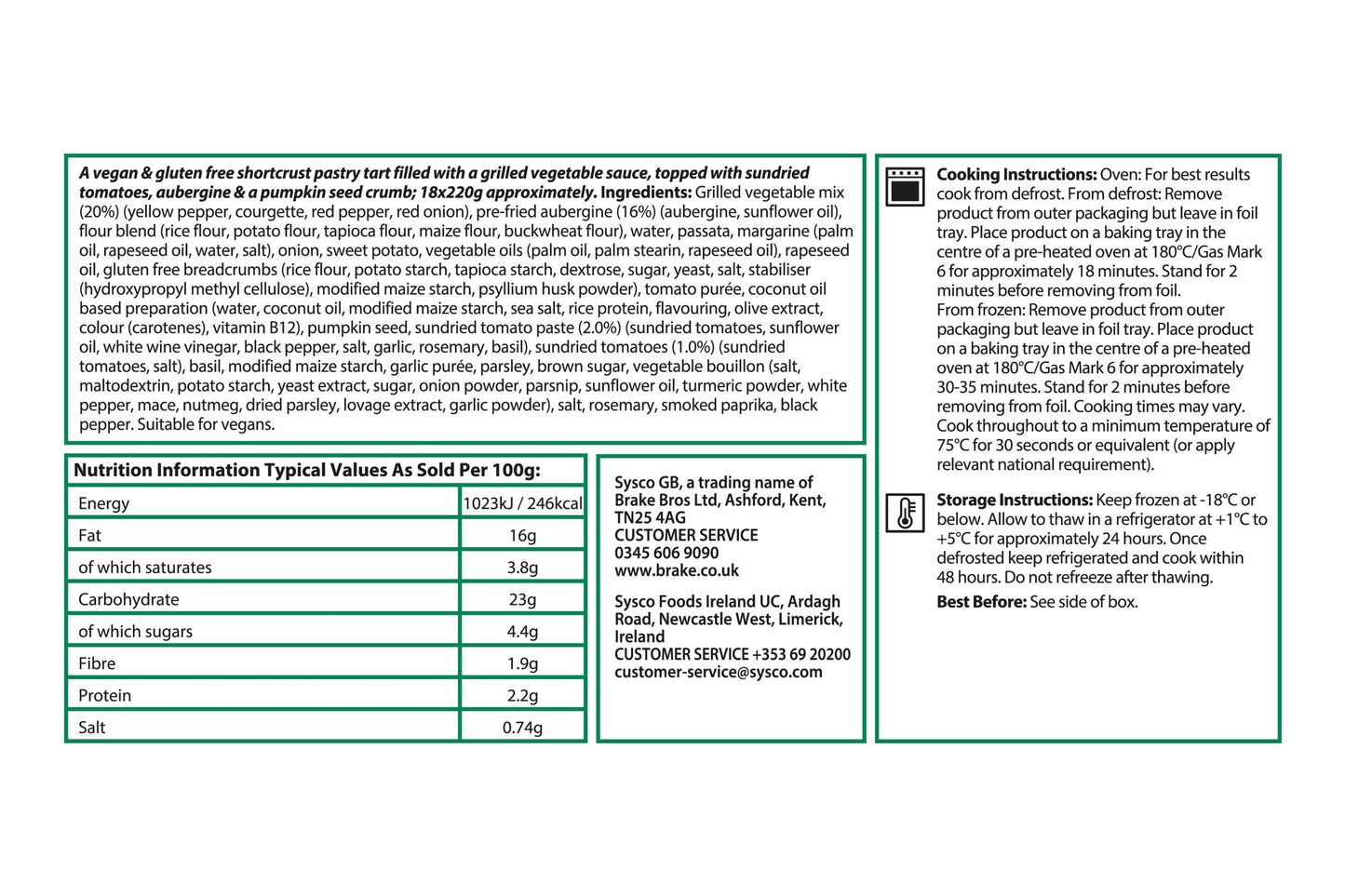 Sysco Simply Plant Based Grilled Vegetable & Harissa Chickpea Tart 1 x 24 Ready Meals Asetena Pa
