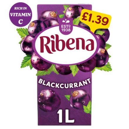 Ribena Blackcurrant Ready To Drink 12x1ltr