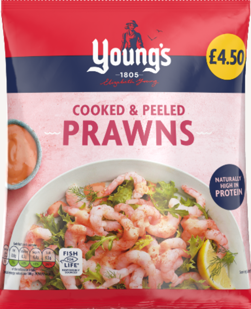 PM £4.50 Youngs Prawns UNIT 6x180g . Packed 2 units to a case.
Unit Weight: 1.08 Kilos.