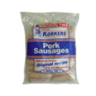 Korkers Original Sausages 6x454g . Packed 4 units to a case.
Unit Weight: 2.96 Kilos.