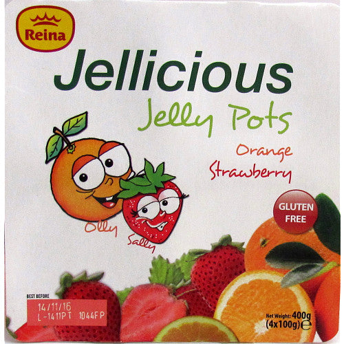 Reina Jellicious Jelly Pots Orange and Strawberry 4 x 100g (400g) 100g × 12