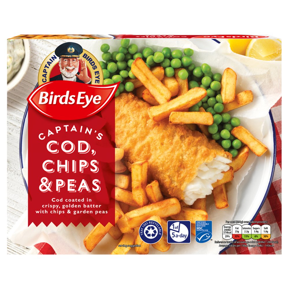 Birds Eye Battered Cod Chips & Peas Ready Meal 395g 395g × 6