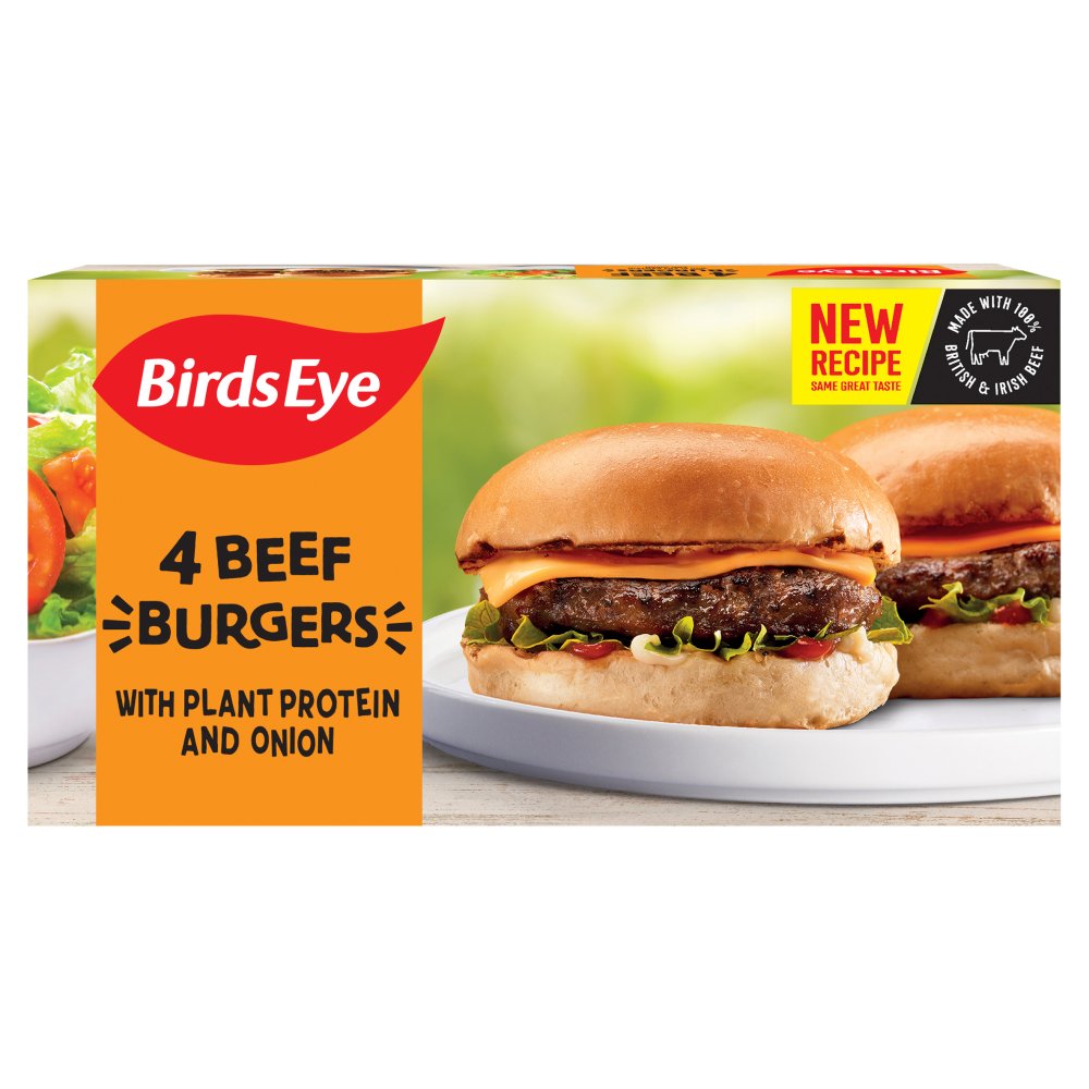 Birds Eye 4 Beef Burgers with Plant Protein and Onion 227g 227g × 1
