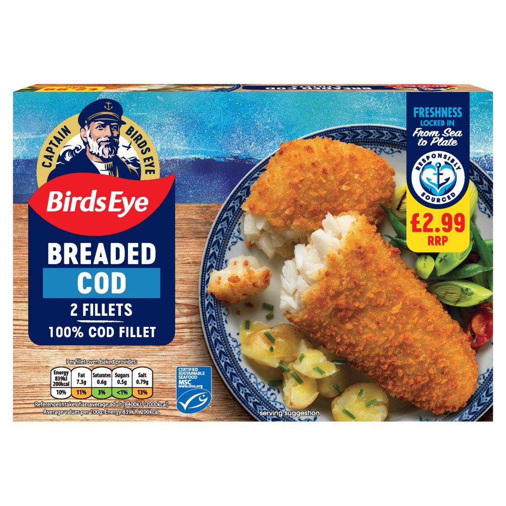 Birds Eye 2 Breaded Cod Fillets 200g 200g × 8