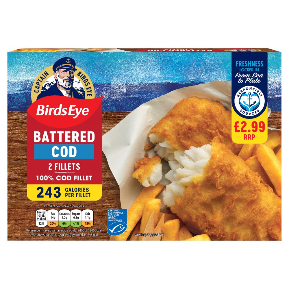 Birds Eye 2 Battered Cod Fillets 200g 200g × 1