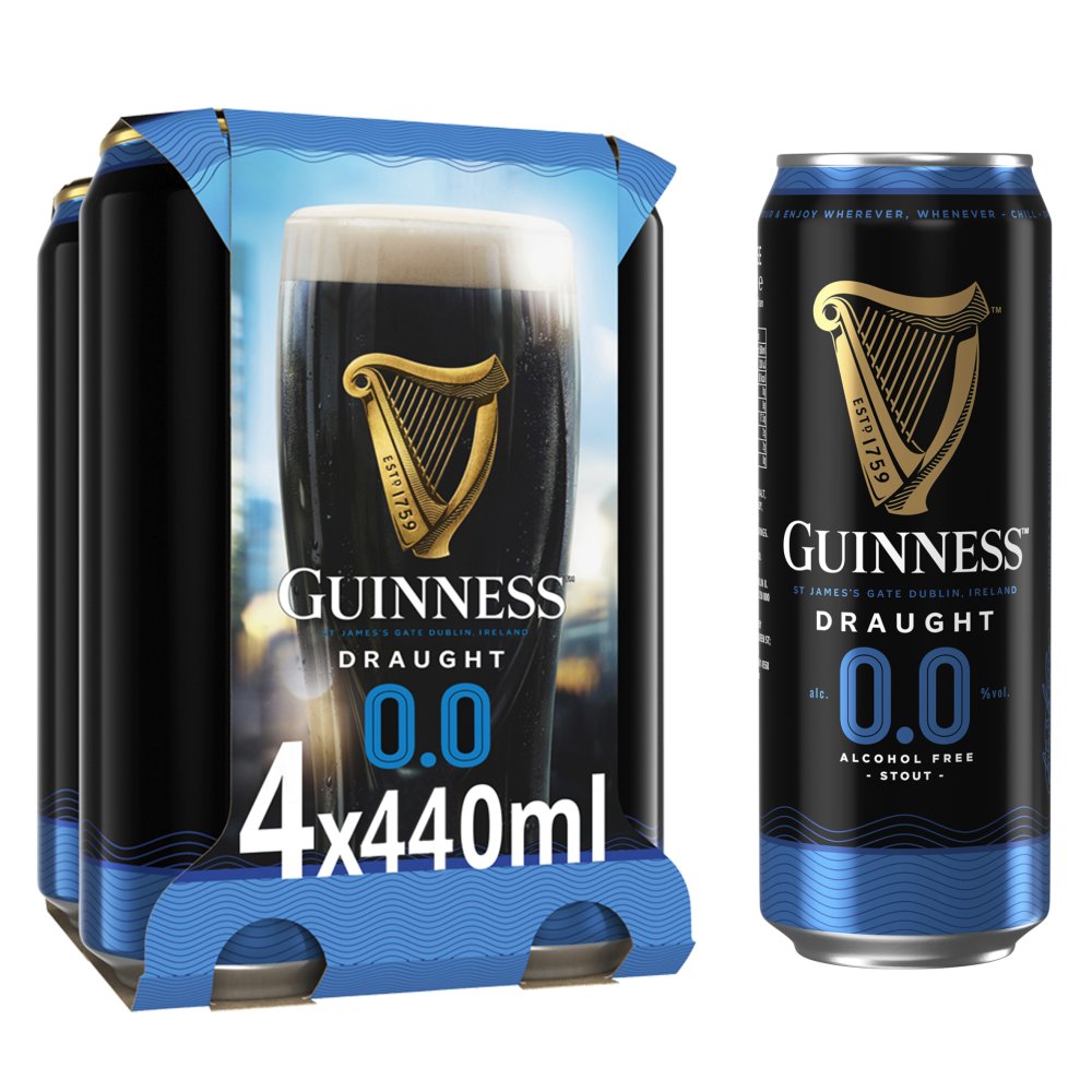 Guinness Draught Alcohol Free Stout Beer 0.0% vol 4x440ml Cans 440ml × 6 × 1