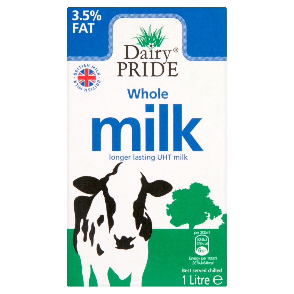 Dairy Pride Whole Milk Longer Lasting UHT Milk 1 Litre 1Ltr × 12 × 1