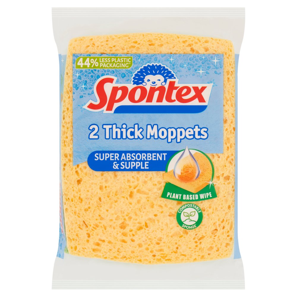 Spontex 2 Thick Sponge Moppets, 16 x 12cm 2pk × 6 × 1