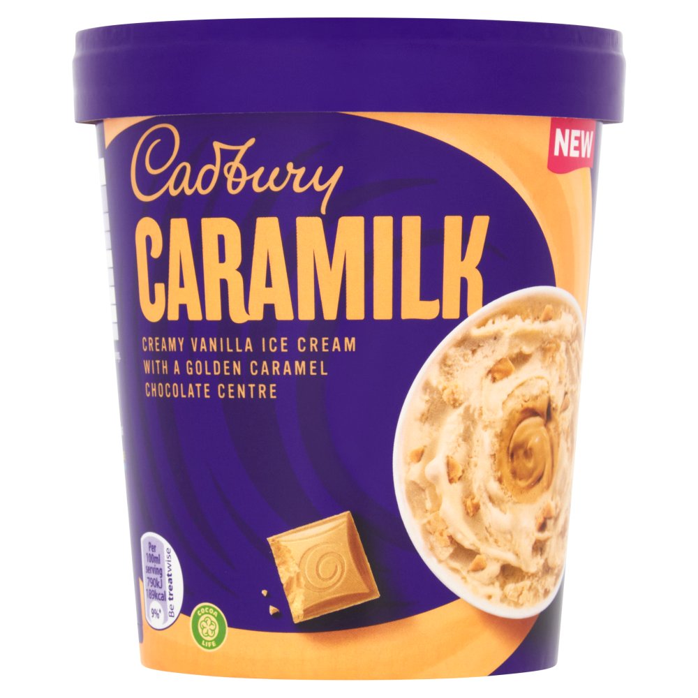 Cadbury Caramilk Creamy Vanilla Ice Cream with a Golden Caramel Chocolate Centre 480ml 480ml × 6