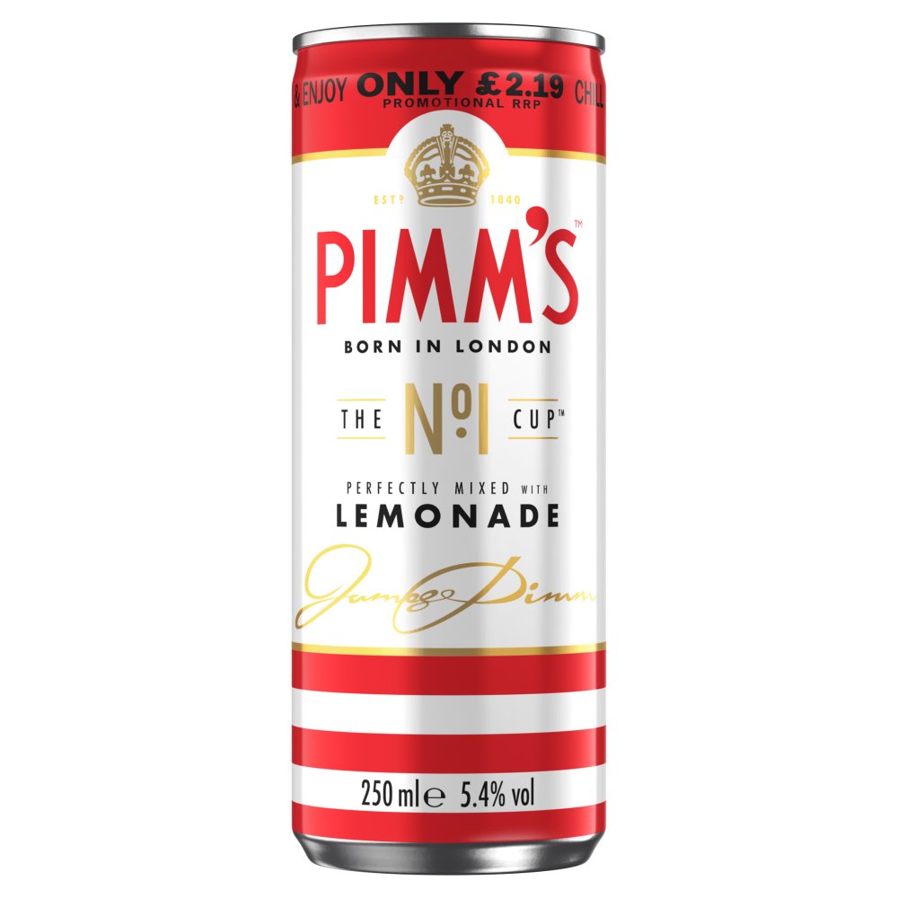 Pimm's no1 and Lemonade Ready to Drink premix 5.4% vol 250ml Can PMP £2.19 250ml × 12 × 1