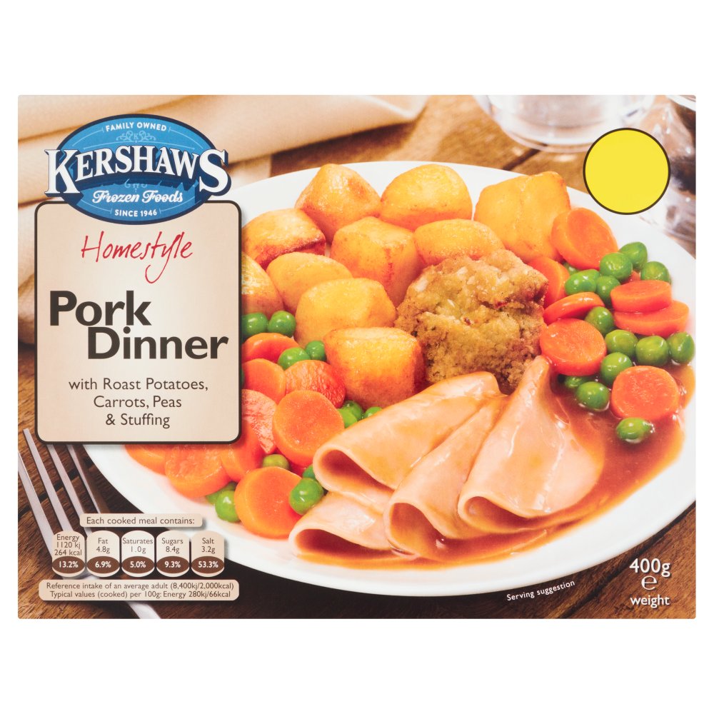Kershaws Homestyle Pork Dinner with Roast Potatoes, Carrots, Peas & Stuffing 400g 400g × 1