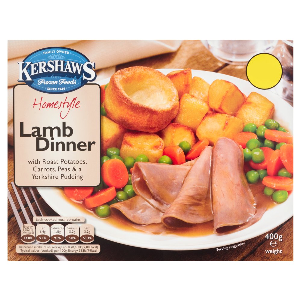 Kershaws Homestyle Lamb Dinner with Roast Potatoes, Carrots, Peas & a Yorkshire Pudding 400g 400g × 1