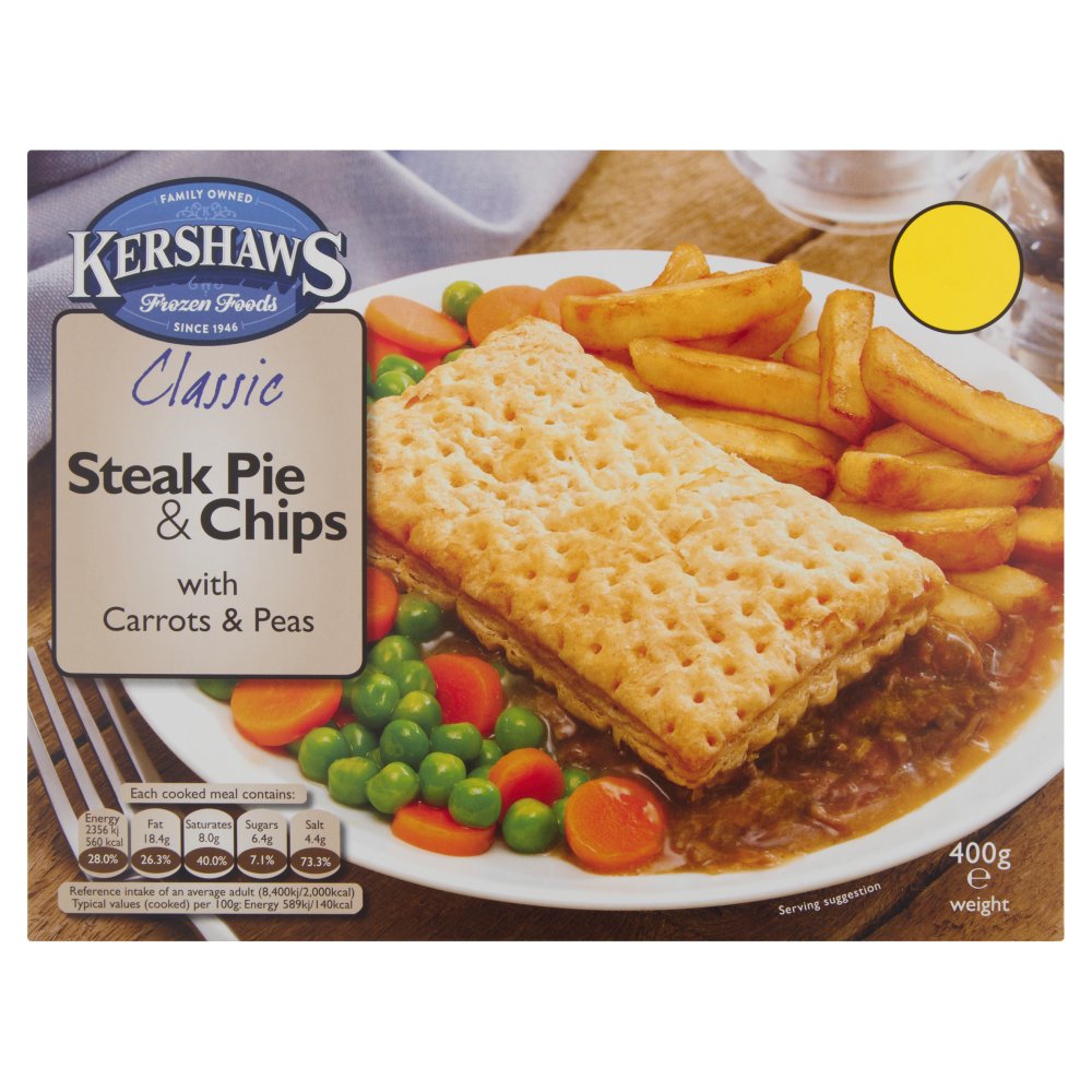 Kershaws Classic Steak Pie & Chips with Carrots & Peas 400g 400g × 1