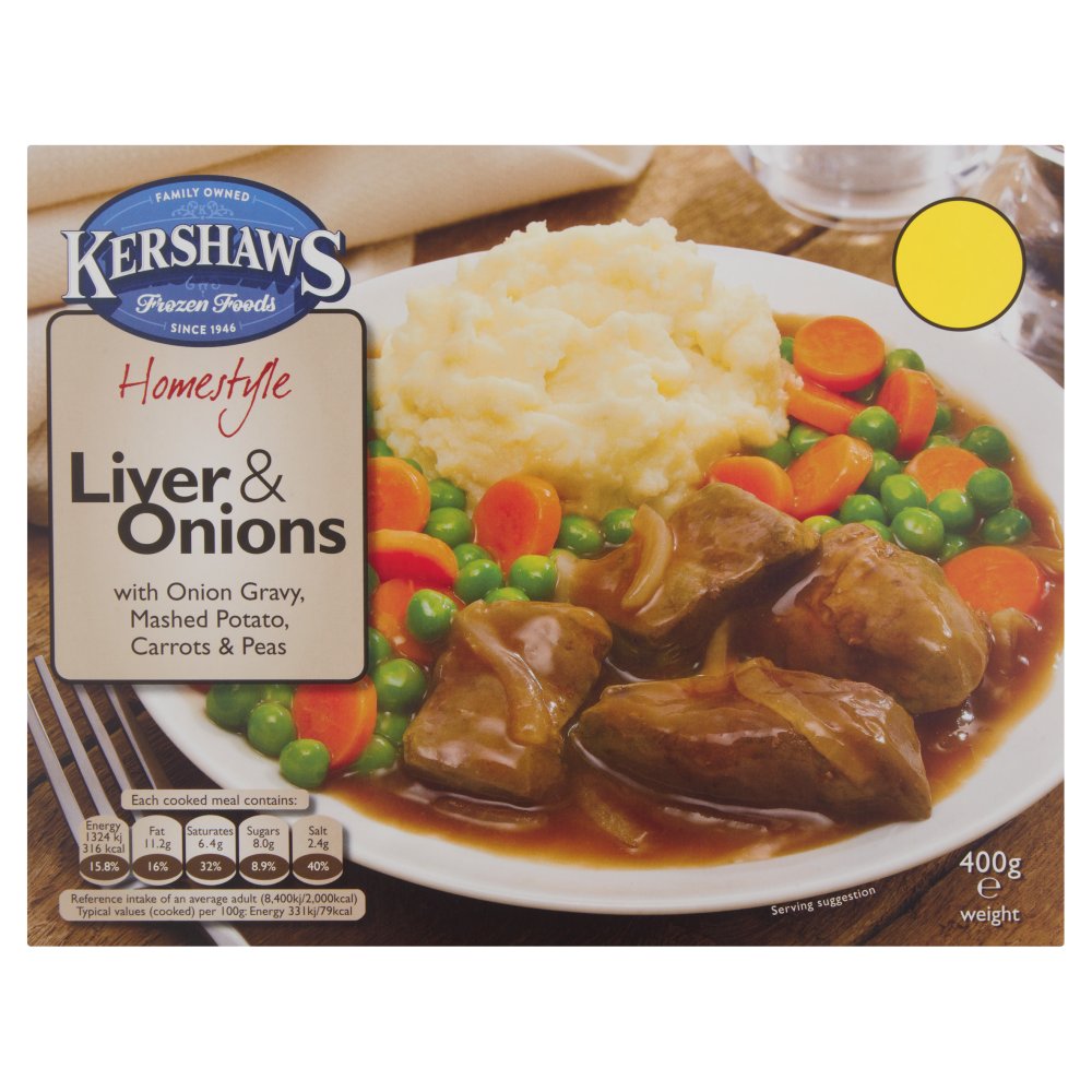 Kershaws Homestyle Liver & Onions with Onion Gravy, Mashed Potato, Carrots & Peas 400g 400g × 12