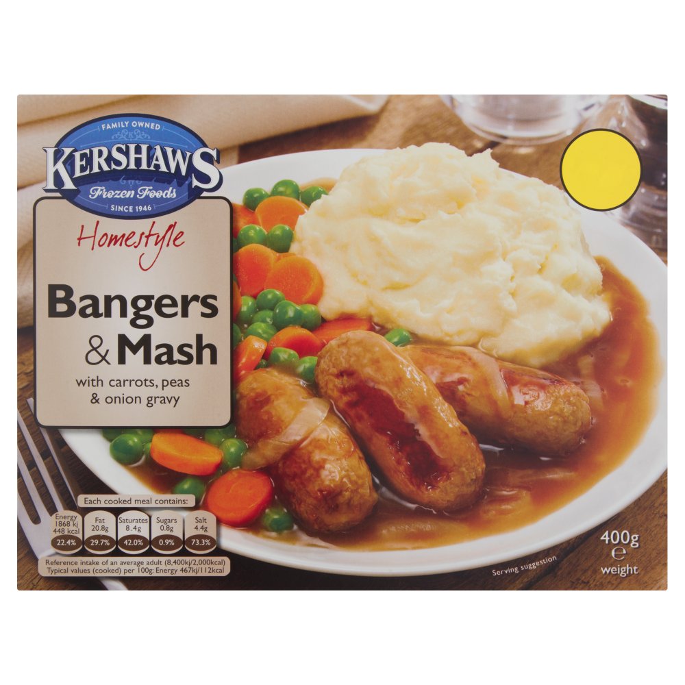 Kershaws Homestyle Bangers & Mash with Carrots, Peas & Onion Gravy 400g 400g × 1