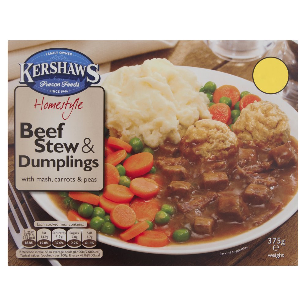 Kershaws Homestyle Beef Stew & Dumplings with Mash, Carrots & Peas 375g 375g × 1