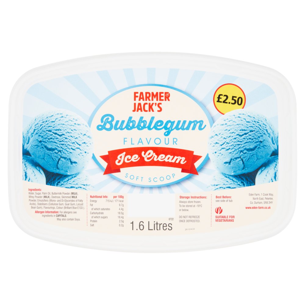 Farmer Jack's Bubblegum Flavour Ice Cream 1.6 Litres 1.6Ltr × 6