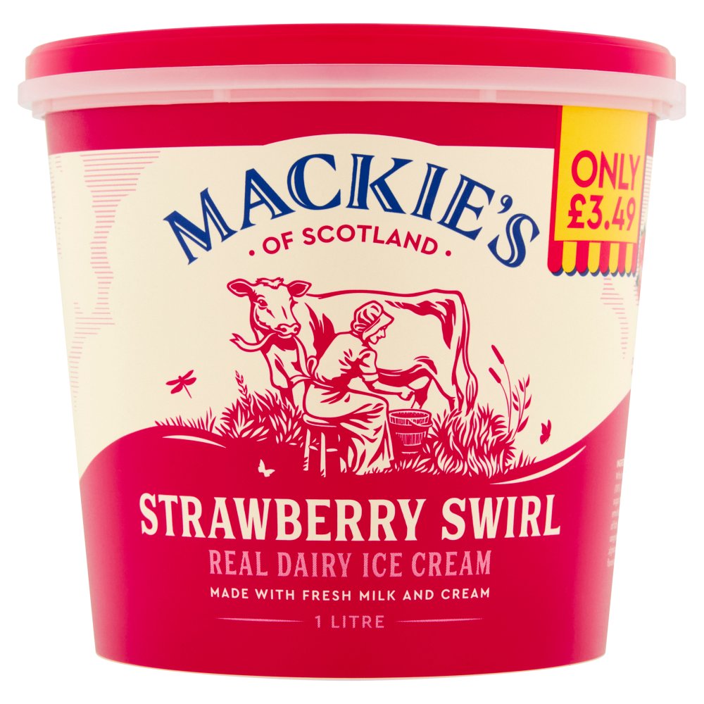 Mackie's of Scotland Strawberry Swirl Real Dairy Ice Cream £3.49 1Ltr × 6
