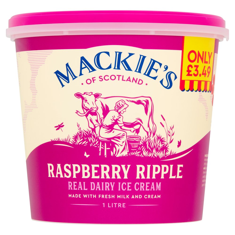 Mackie's of Scotland Raspberry Ripple Real Dairy Ice Cream £3.49 1Ltr × 6