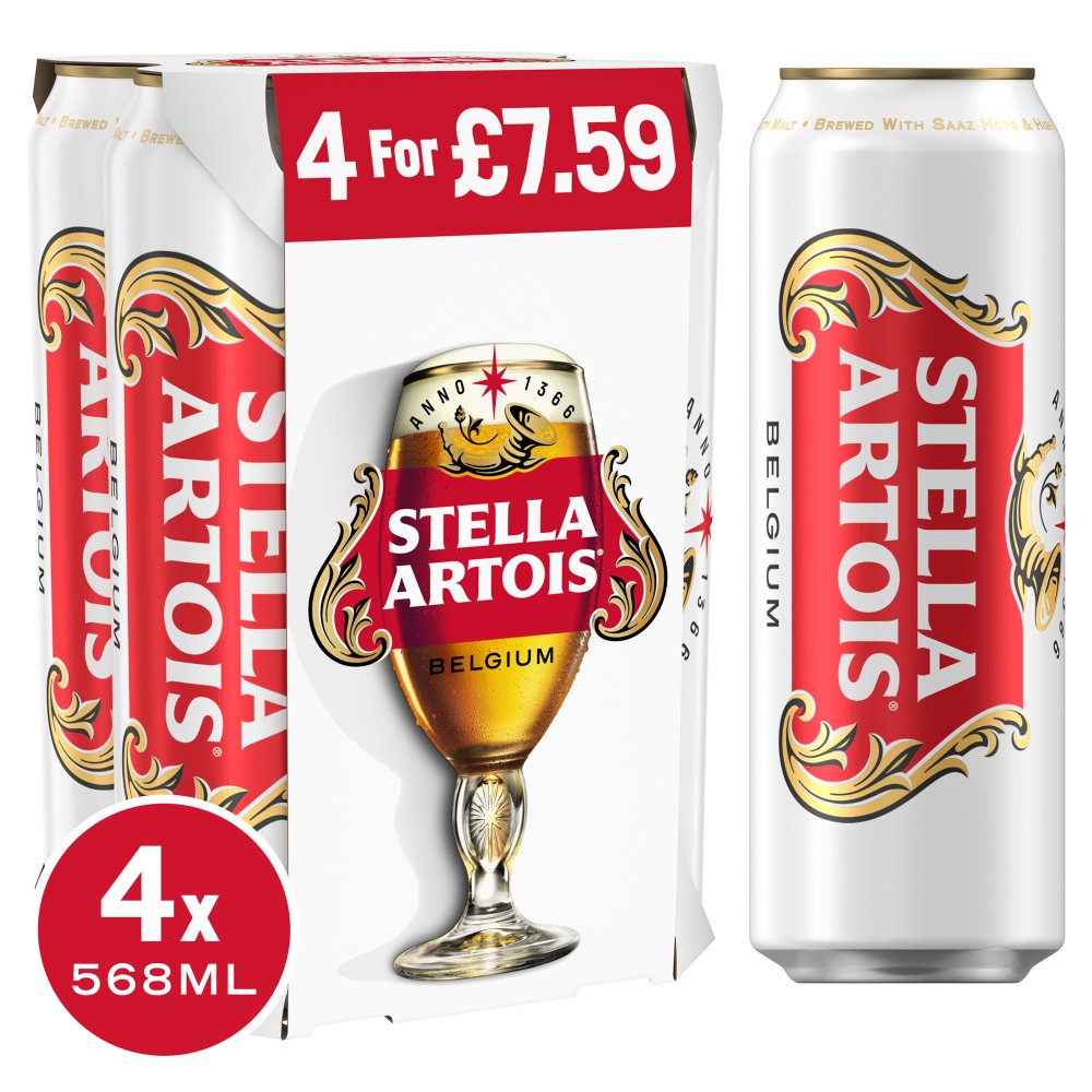 Stella Artois Belgium Premium Lager Beer 4 x 568ml 568ml × 6 × 1