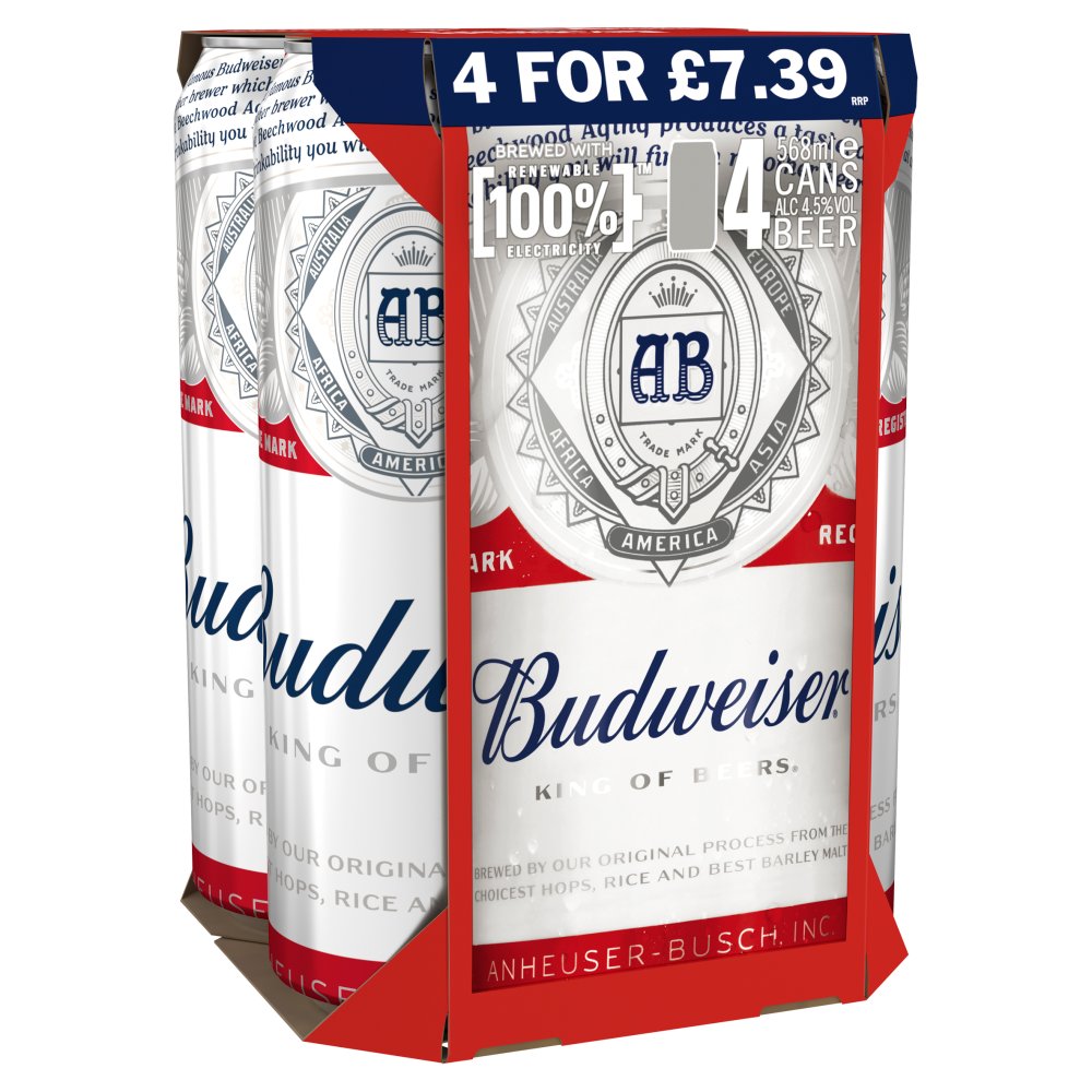 Budweiser Beer 4 x 568ml 568ml × 6 × 1