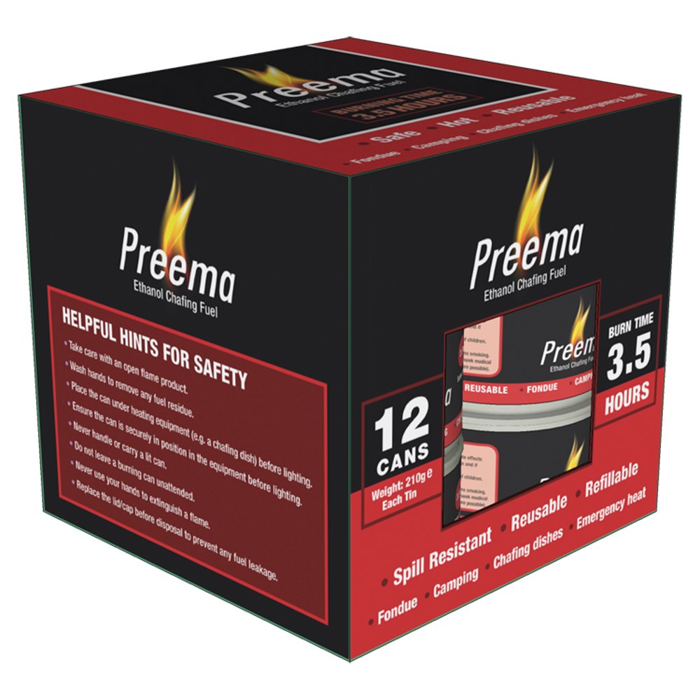 Preema Ethanol Chafing Fuel 3.5 hour 12 pack 3.5Hr × 12 × 1