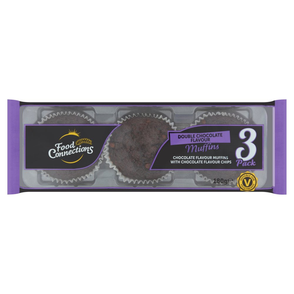 Food Connections 3 Double Chocolate Flavour Muffins 180g 3pk × 1