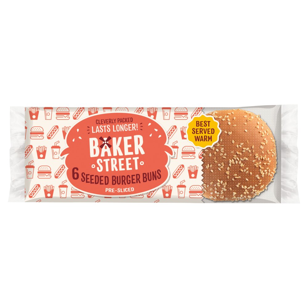 Baker Street 6 Seeded Burger Buns Pre-Sliced 6pk × 1