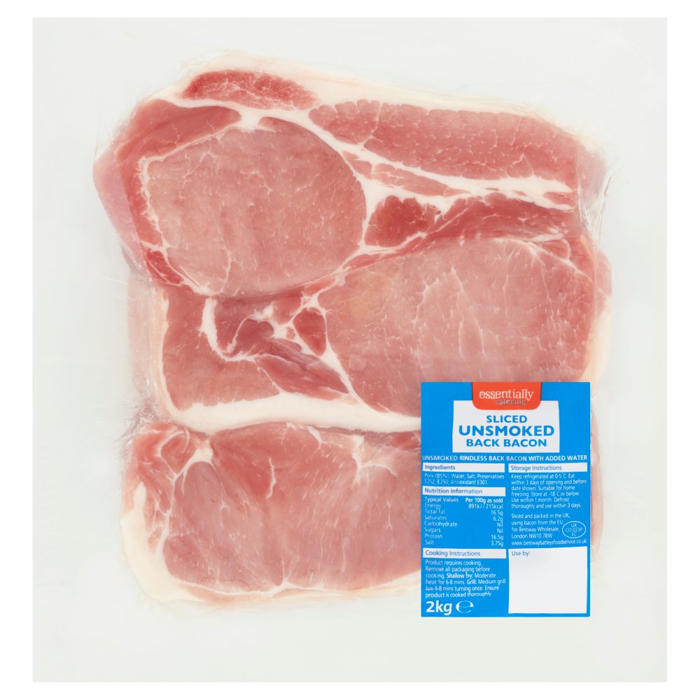 Essentially Catering Sliced Unsmoked Back Bacon 2kg 2Kg × 1