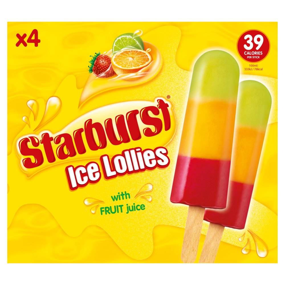 Starburst Ice Lollies with Fruit Juice 4 x 50g 4pk × 10