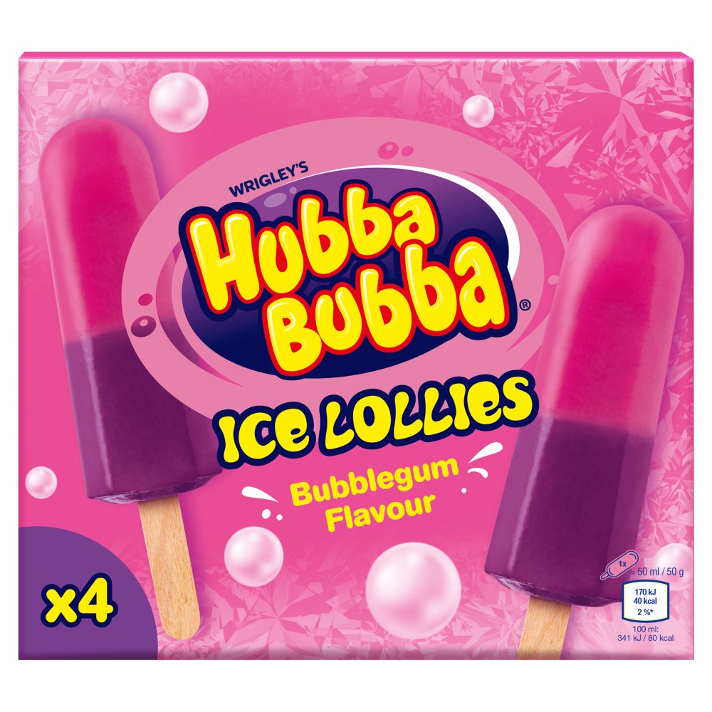 Hubba Bubba Bubblegum Ice Lollies 4 x 50g 4pk × 10