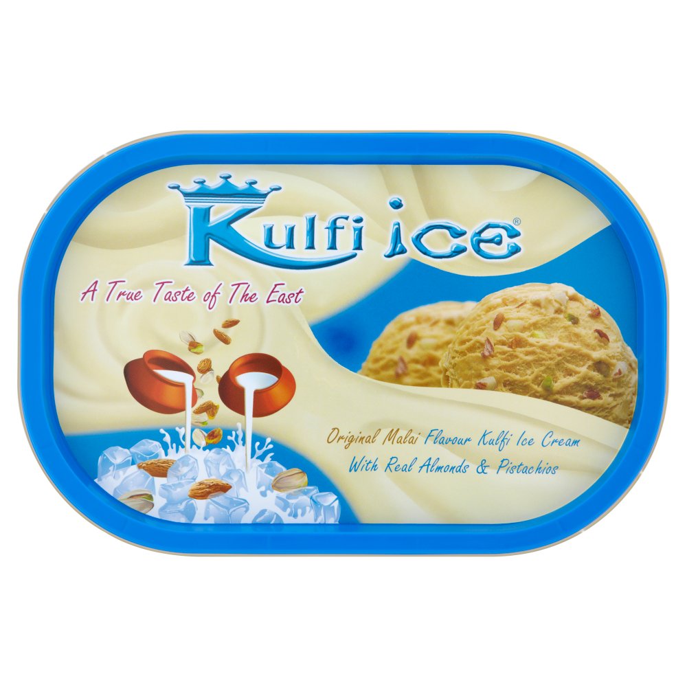 Kulfi Ice Original Malai Flavour Kulfi Ice Cream with Real Almonds & Pistachios 1 Litre 1Ltr × 8