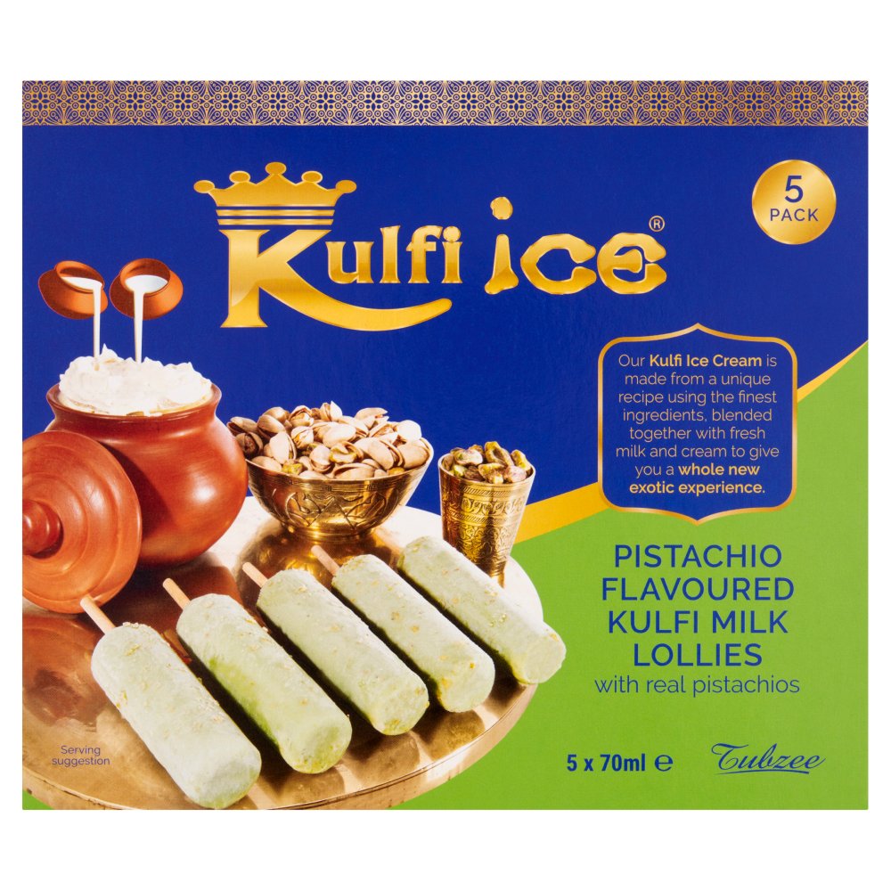 Kulfi Ice Pistachio Flavoured Kulfi Milk Lollies 5 x 70ml 70ml × 1