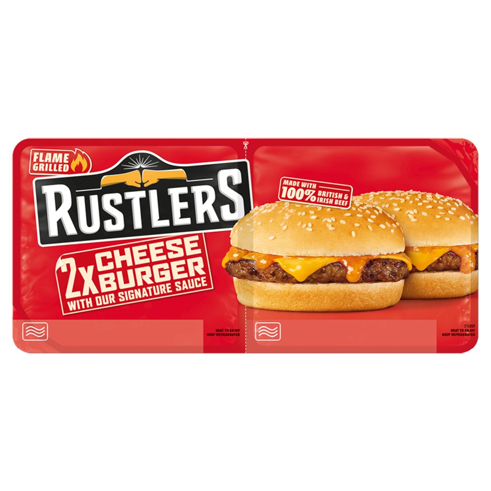 Rustlers 2 Flame Grilled Cheese Burger 264g 264g × 8