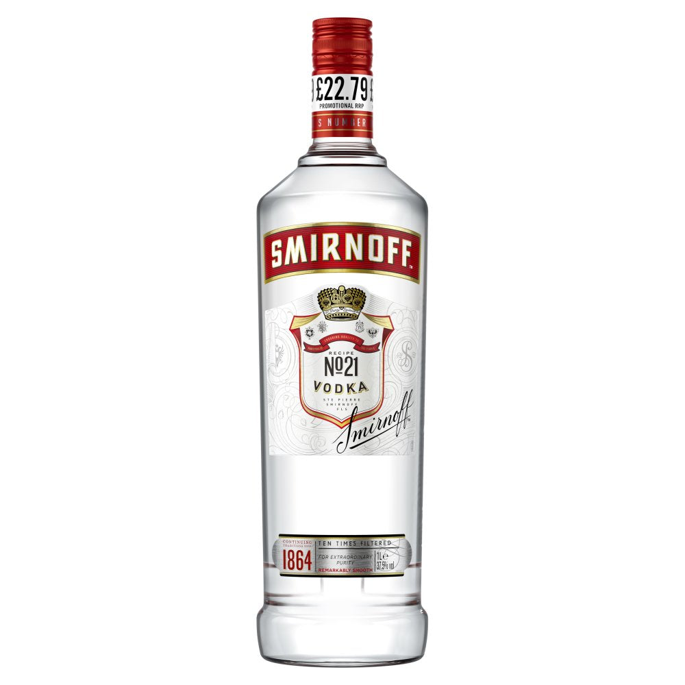 Smirnoff No. 21 Vodka 37.5% vol 1L Bottle PMP £22.79 1Ltr × 6