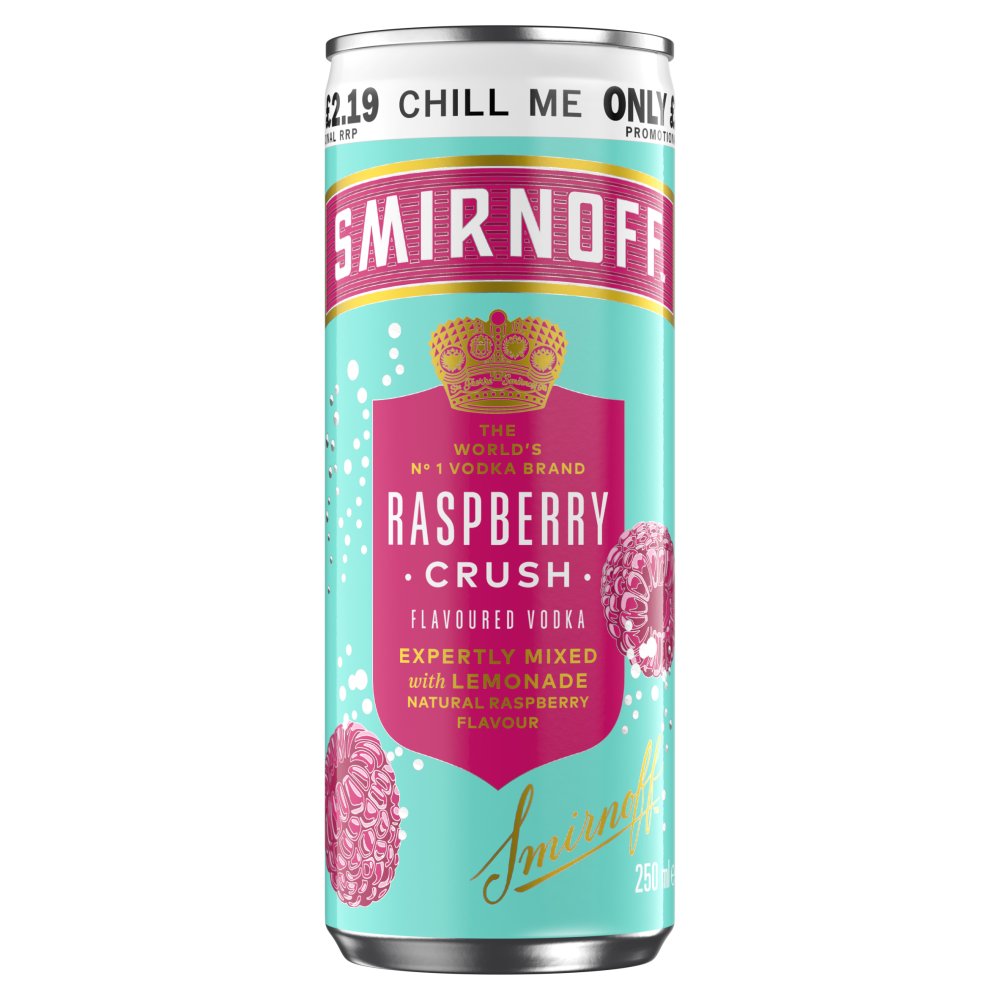 Smirnoff Raspberry Crush & Lemonade 5% vol Can PMP £2.19 250ml × 12 × 1