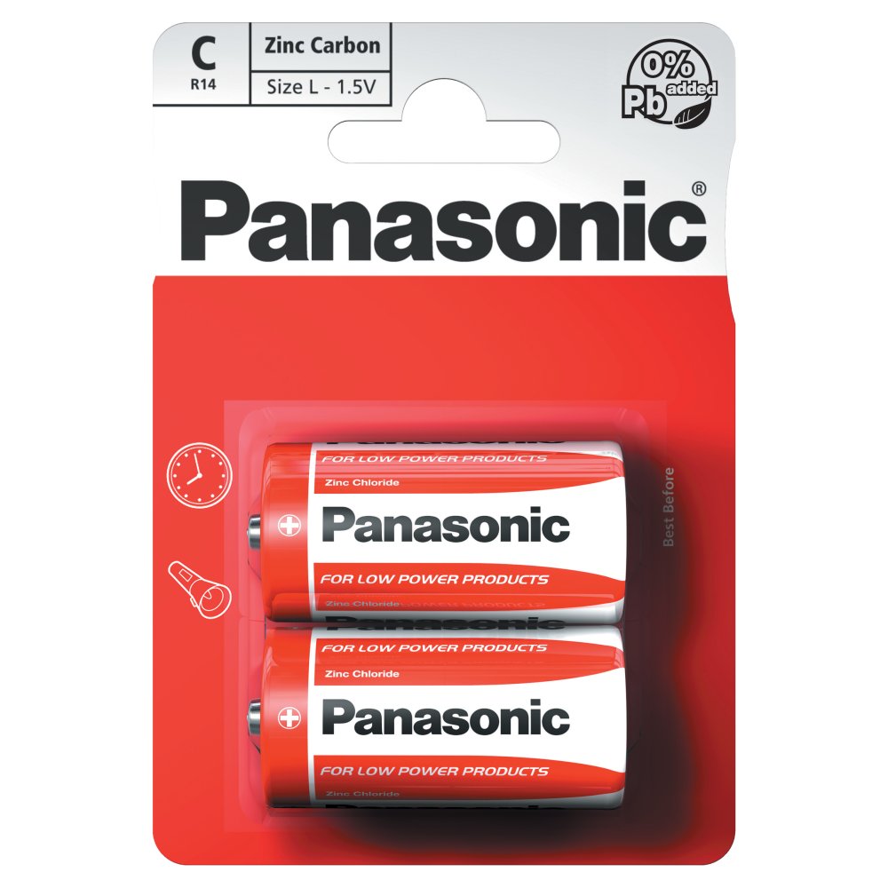 Panasonic C 1.5V Zinc Carbon Batteries x 2pk Sgl × 12 × 1