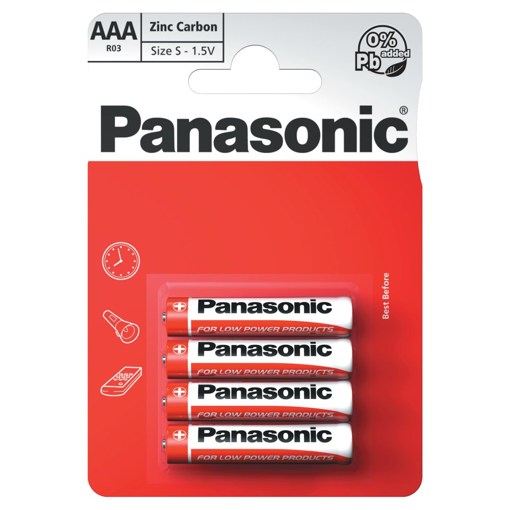 Panasonic AAA 1.5V Zinc Carbon Batteries x 4pk Pack × 12 × 1