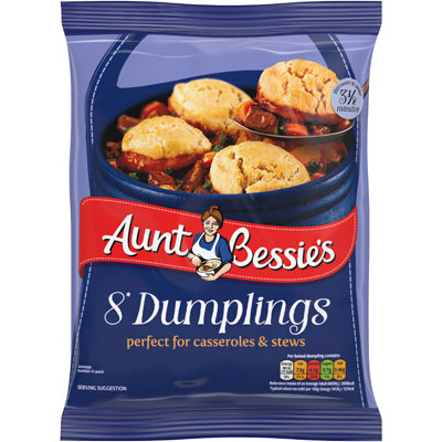 Aunt Bess Dumplings UNIT 6x390g . Packed 2 units to a case.
Unit Weight: 2.34 Kilos.