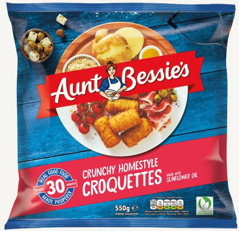Aunt Bessies Croquettes UNIT 7x550g . Packed 2 units to a case.
Unit Weight: 4.11 Kilos.