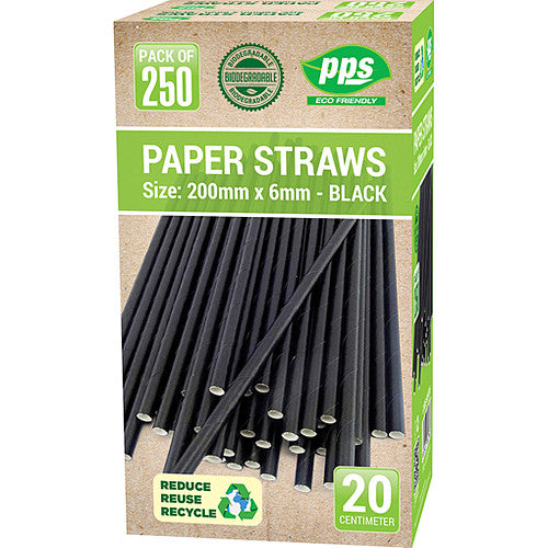 Pps Paper Straws Black 250s × 20