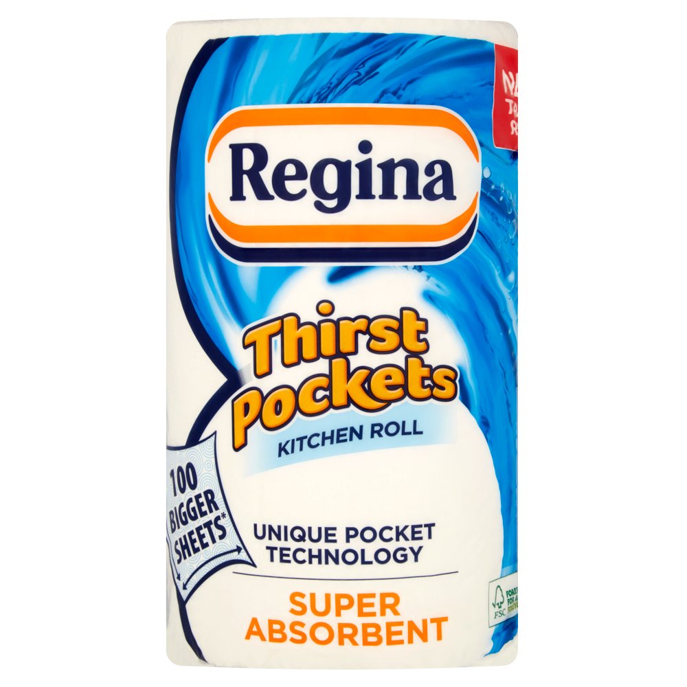 Regina Thirst Pockets Kitchen Roll 100 Bigger Sheets Sgl × 6 × 1