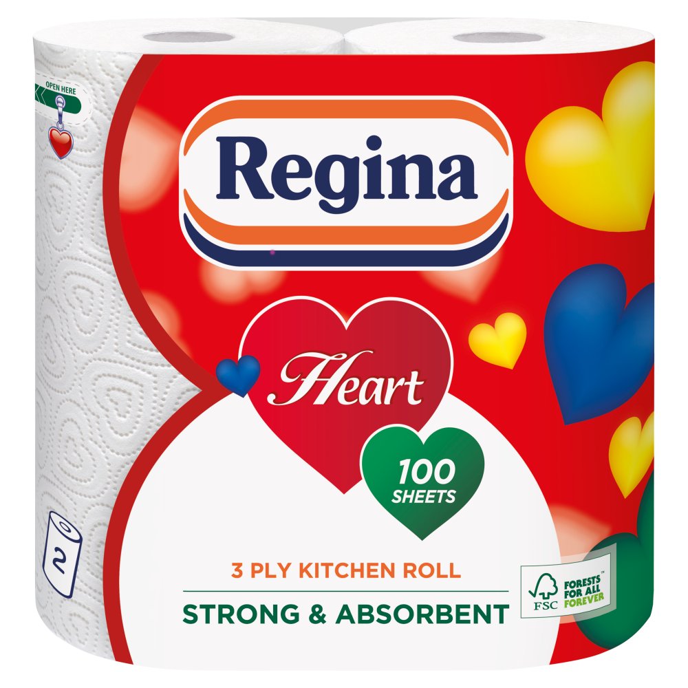 Regina Heart 3 Ply 100 Sheets 2 Kitchen Roll 2s × 10 × 1