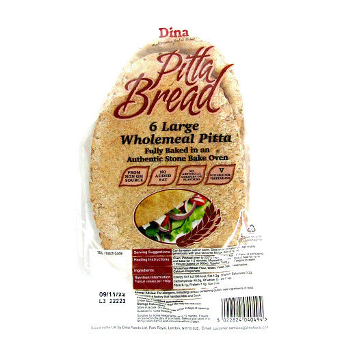 Dina 6 Wholemeal Pitta Bread 6pk × 1 Bread & Morning Goods Asetena Pa
