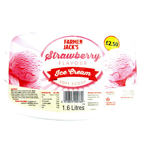 Farmer Jack's Strawberry Flavour Ice Cream 1.6 Litres 1.6Ltr × 6