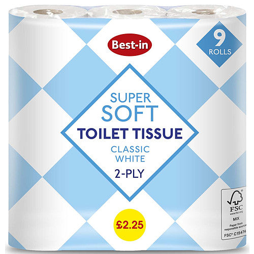 Bestin Soft Toilet Tissue White PM £2.25 9Roll × 5 × 1
