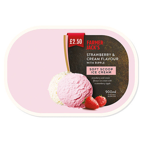Farmer Jack's Strawberry & Cream Flavour with Ripple Soft Scoop Ice Cream 900ml 900ml × 6