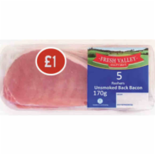 Fresh Valley Unsmoked Bacon Rashers 1x170g