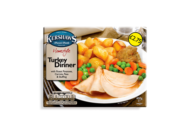 Kershaws Turkey Dinner UNIT 6x400g . Packed 2 units to a case.Unit Weight: 2.52 Kilos.